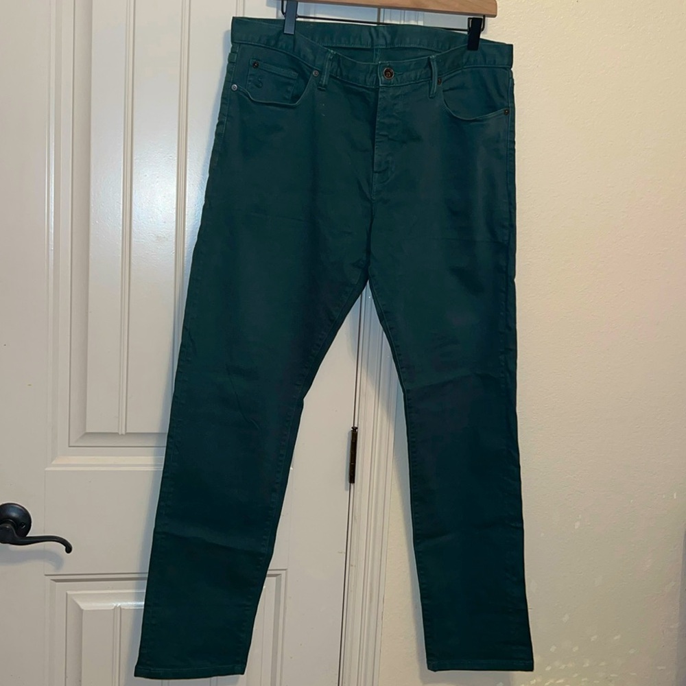 Todd Snyder New York, Stretch 5-Pocket Jeans, Green Denim, Size 38 X 32